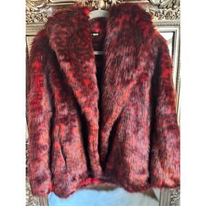 NATORI Red Leopard Faux Fur Jacket